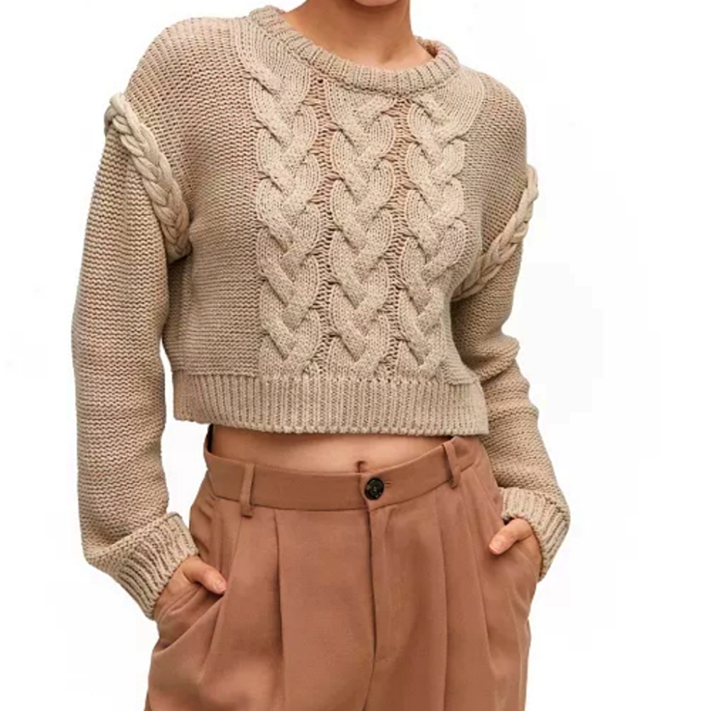 Mango women's knitted braided sweater - beige - size M